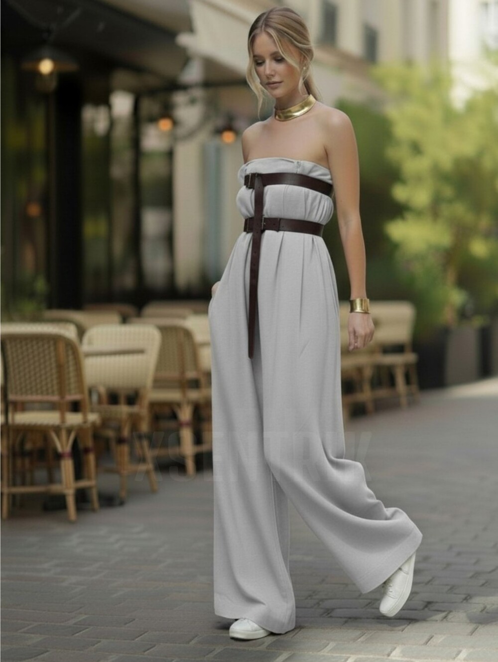 Strapless Wide-Leg Jumpsuit w/ Cinching Accents ▪︎ Curvy ▪︎ Slate ▪︎ XXL - Picture 4 of 16